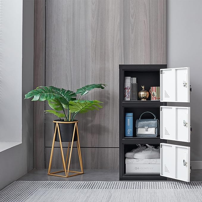 Metal Locker Storage Cabinet for School, Home, Office Employee Lock Box,Steel Organizer with 3 Doors & Keys,Steel Storage Cabinet - LeafyLoom