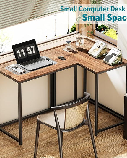 SINPAID Small Computer Desk 31.5 inches Desk for Small Spaces Sturdy Home Office Desk Modern Gaming Desk Study Writing Laptop Table, Brown - LeafyLoom