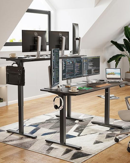 STARY Electric Memory Preset 55 x 24 Inches Adjustable Height Computer Workstation Sit Stand Home Office Desk with Splice Board, 5524, Black Desktop/Black Frame - LeafyLoom
