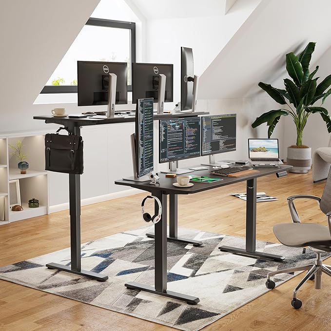 STARY Electric Memory Preset 55 x 24 Inches Adjustable Height Computer Workstation Sit Stand Home Office Desk with Splice Board, 5524, Black Desktop/Black Frame - LeafyLoom