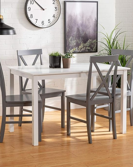 Walker Edison 4 Person Modern Farmhouse Wood Small Dining Table Dining Room Kitchen Table Set Dining 4 X Chairs Set, 48 Inch, White and Grey - LeafyLoom