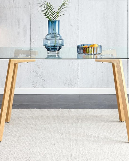NicBex Glass Dining Table Modern Minimalist Rectangle Suitable for 4-6 People Equipped with 0.31 "Tempered Glass Tabletop and Metal Legs Writing Desk for Kitchen Dining Room, Transparent - LeafyLoom