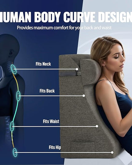 Reading Pillows for Sitting in Bed Adult Back Pillow for Bed Sitting Up, Back Support Pillow for Bed with Adjustable Roller, Foam Wedge Pillow for Neck, Lumbar, Back, Gray, 20 * 12 * 26IN - LeafyLoom