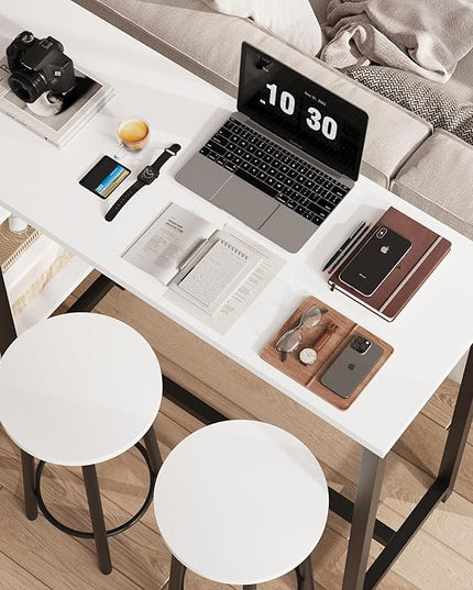IDEALHOUSE Counter Height Dining Table with Stools, Bar Table Set with 3 Storage Shelves, 3 Piece Dining Table Set for Small Space, Apartment, Kitchen, White - LeafyLoom