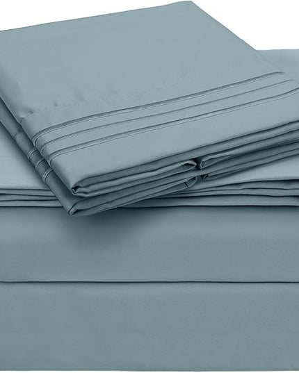 Mellanni Full Sheets Set - 4 PC Iconic Collection Bedding Sheets & Pillowcases - Hotel Luxury, Extra Soft, Cooling Bed Sheets - Deep Pocket up to 16 inch (Full, Spa Blue) - LeafyLoom