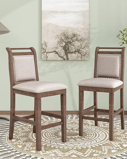 Dining Room Table Set for 2, 3-Piece Wood Counter Height Dining Table Set with Drop Leaf and 2 Upholstered Dining Chairs for Small Place, Rust Brown - LeafyLoom