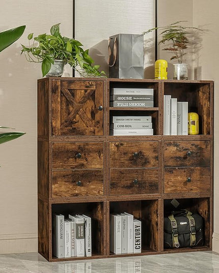 Magic DIY Cube Storage Organizer Stackable Cubes for Home Books Clothes Toy -Modular Cubby Storage System -Closet Organizer -Bookcase Closet (Antique brown, Door Cube) - LeafyLoom