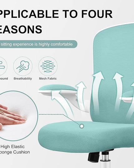 Ergonomic Office Chair, Lumbar Support Desk Chair with Flip-up Armrest and Breathable Mesh, Height Adjustable Swivel Office Chair LightBlue - LeafyLoom