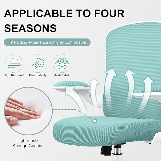 Ergonomic Office Chair, Lumbar Support Desk Chair with Flip-up Armrest and Breathable Mesh, Height Adjustable Swivel Office Chair LightBlue - LeafyLoom