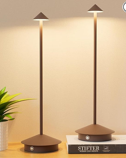 2-Pack 6000mAh Rechargeable LED Table Lamps,Outdoor Cordless Table Lamp Waterproof Portable, 3-Color Stepless Dimmable Modern Lamp for Restaurant/Bedroom(Rust) - LeafyLoom