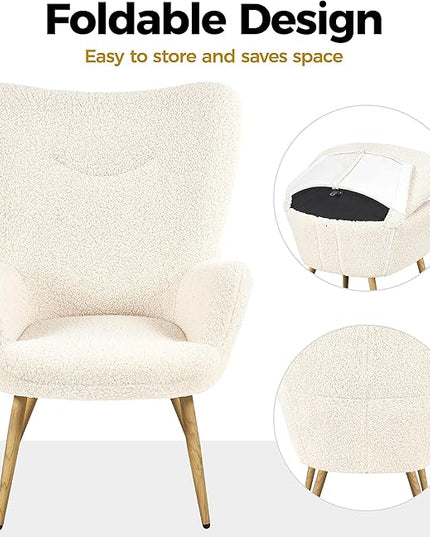 Yaheetech Boucle Vanity Chair, Modern Fluffy Accent Chair, Armchair with High Back and Wood-Tone Metal Legs, Downy Barrel Chair Soft Backrest for Living Room Bedroom Home Office, Ivory - LeafyLoom