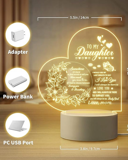 Gifts for Daughter, Daughter Gifts from Mom, to My Daughter Acrylic Night Lamp, Ideal Mother's Day Graduation Wedding Valentines Christmas Gifts for Daughter from Mothers - LeafyLoom