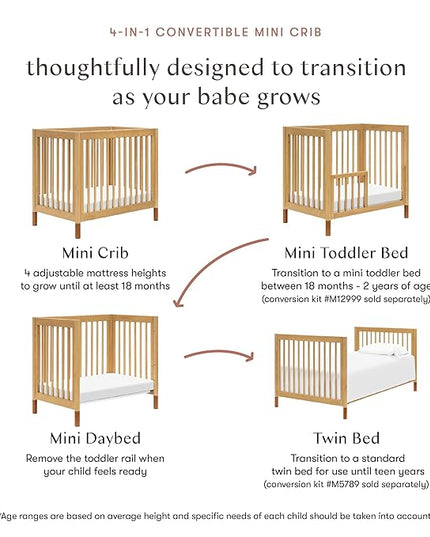 babyletto Gelato 4-in-1 Convertible Mini Crib with Toddler Bed Conversion in Honey with Vegan Tan Leather Feet, Greenguard Gold Certified - LeafyLoom