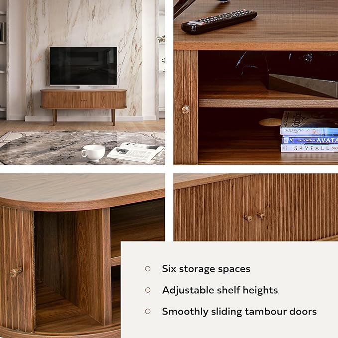 55’’ TV STAND with Storage and Shelves designed to fit 32’’ - 60’’ TVs. Wood Entertainment Center for Living Room and Bedroom, Media Console and Modern TV Console Table (Walnut) - LeafyLoom