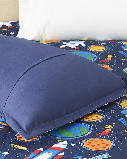 Mi Zone Kids Jason Cozy Comforter Outer Space Rocket Ships, Astronauts Print, All Season Cover, Hypoallergenic Bedding Set, Matching Sham, Decorative Pillow, Twin(66" Wx86 L), Multi 3 Piece - LeafyLoom