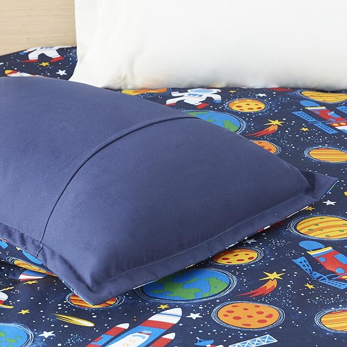 Mi Zone Kids Jason Cozy Comforter Outer Space Rocket Ships, Astronauts Print, All Season Cover, Hypoallergenic Bedding Set, Matching Sham, Decorative Pillow, Twin(66" Wx86 L), Multi 3 Piece - LeafyLoom