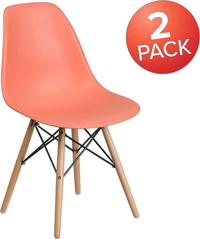 Flash Furniture 2 Pk. Elon Series Peach Plastic Chair with Wooden Legs - LeafyLoom