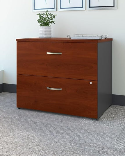 Bush Business Furniture Series C 2 Drawer Lateral File Cabinet, Locking Document Storage for Home or Professional Office, Hansen Cherry - LeafyLoom