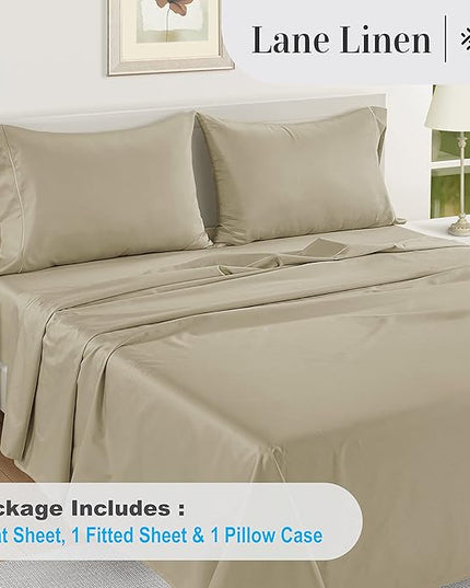 LANE LINEN 100% Egyptian Cotton Bed Sheets - 1000 Thread Count 3-Piece Twin Sheets Set, Long Staple Cotton Bedding Sheets, Sateen Weave, Luxury Hotel Sheets, Fits Upto 16' Mattress - Linen - LeafyLoom