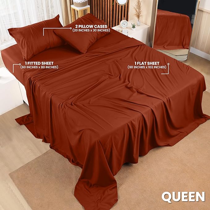 Utopia Bedding Queen Bed Sheets Set - 4 Piece Bedding - Brushed Microfiber - Shrinkage and Fade Resistant - Easy Care (Queen, Terracotta Orange) - LeafyLoom