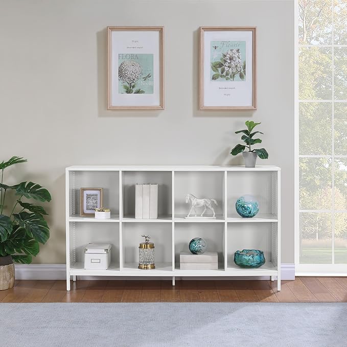 OSP Home Furnishings Ace Contemporary Modern Storage Cube Bookcase, 8 Cubes, White Finish - LeafyLoom