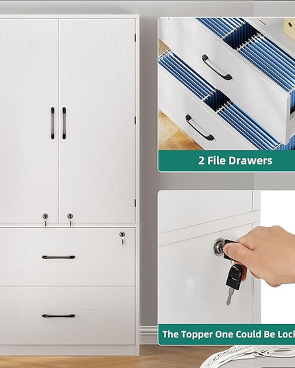 YITAHOME Wood File Cabinets, Heavy Duty Garage Tool Cabinets with Doors & Adjustable Shelves, Big Storage Filing Lockers for Home Office, Living Room, Pantry, Gym, Basement, Warehouse, White - LeafyLoom