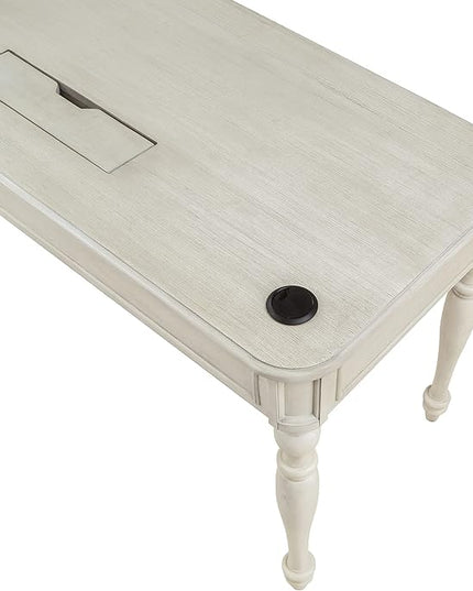 OSP Home Furnishings Country Meadows L-Shape Desk with 2 Full Drawers and Power Hub, Antique White - LeafyLoom