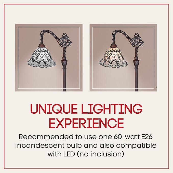 Amora Tiffany Floor Lamp Torchiere - Arched Style Peacock Floor Lamp - 62” Tall Peacock Floor Stained Glass Lamp - Tiffany Floor Lamps for Living Room - LeafyLoom