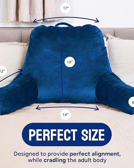 ComfortSpa Reading Pillow Bed Wedge Large Adult Backrest Lounge Cushion w/Arms Pockets Lumbar Back Support for Sitting Up GERD Heartburn Made in The USA w/Stain Resistant Removable Cover - LeafyLoom