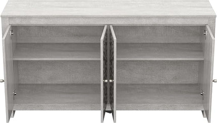 Galano Culbreath 4 Door Sideboard Buffet Cabinet with Storage and Adjustable Shelves, Storage Cabinet for Kitchen, Dining Room, Living Room, 15.67" D x 57.64" W x 30" H, Dusty Grey Oak - LeafyLoom