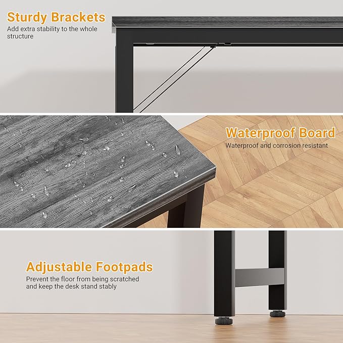 47 Inch Computer Desk with Magic Power Outlets, Modern Office Desk with USB Charging Ports, Sturdy Study Writing Desk, Laptop PC Gaming Table for Bedroom Workstation, Black Oak, 2 Pack - LeafyLoom