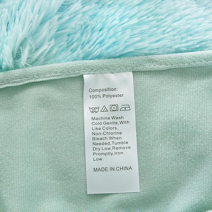 WINLIFE Shaggy Bedding Comforter Set Faux Fur Flannel Furry Comforter Microfiber Long Hair Fluffy Plush Comforter Sets Gradient Ombre Blue Aqua Teal Bedding for Girls Adults (3Pcs, Queen, Mint Green) - LeafyLoom