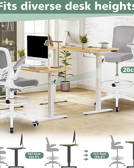 MINLOVE Drafting Office Chair, Ergonomic Tall Office Chair with Flip-up Armrests Executive Ergonomic Computer Standing Desk Chair with Lumbar Support and Adjustable Footrest(Gray) - LeafyLoom