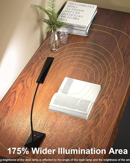 LED Desk Lamp Eye-Caring Table Lamps with USB Charging Port,7 Brightness Levels & 5 Color Modes,Touch Control and Memory Function, Flexible Gooseneck Reading Lamp for Home Office, Black - LeafyLoom