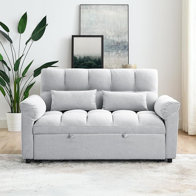 Large 2 Seater Sofa&Couch Loveseat W/Pull Out Sleeper Couch Bed and Pillows,3 in 1 Reclining Backrest Love Seat Convertible Twin XL Size Sleeper&Sofabed for Home Apartment Office Living Room - LeafyLoom