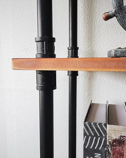 Industrial Bookshelves, Wood Pipe Bookshelf, 5 Shelf Rustic Display Storage Tall Standing Shelf Bookcase for Living Room, Kitchen, Office (Weathered Brown, 29.5" L x 11.8" W x 70" H) - LeafyLoom