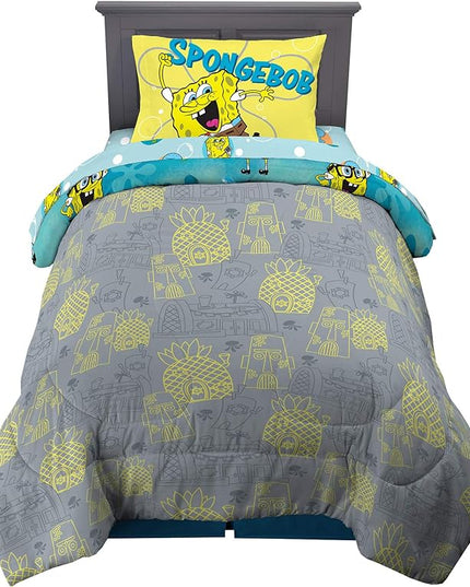 Franco Kids Bedding Super Soft Comforter and Sheet Set, 4 Piece Twin Size, Spongebob - LeafyLoom