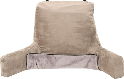 Husband Pillow XXL Cover Aspen Edition Cowboy Taupe, Reversible Microfiber to Microsuede, Side & Back Pockets - Handle for Easy Transport - Super Cozy Bed Rest Pillow Cover with Arms - Easy Care - LeafyLoom