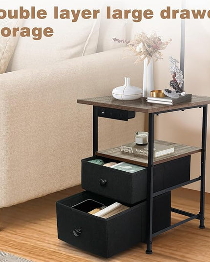 PESRAE Floor Lamp with Table & 2 Drawers, End Table with 3 Color Temperature Reading Light, Side Table Lamp with USB & Type C & AC Charging Port for Living Room, Home Office - LeafyLoom