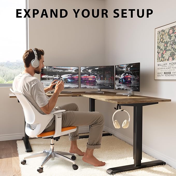 L-Shaped Electric Standing Desk, 63 x 48 Inches Height Adjustable Coner Table, Home Office Computer Workstation, Rustic Brown, 63 x 48 Inch - LeafyLoom