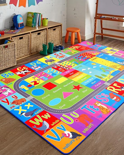 HOMORE Kids Educational Rug, 6x9 Kids Collection Area Rug for Learning Alphabet, Numbers, Colors, Season and Animal Words, Playmat for Classroom Playroom - LeafyLoom