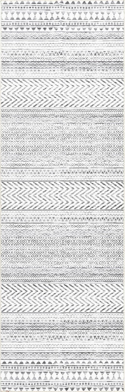 nuLOOM Kira Machine Washable Tribal Geometric Ultra Thin Runner Rug, 2' 6" x 12', Grey - LeafyLoom
