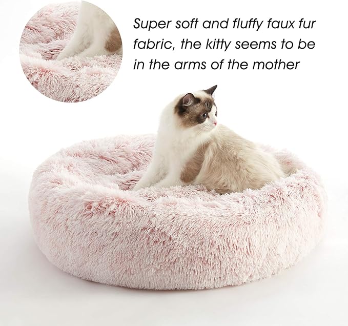 WESTERN HOME WH Calming Dog Bed & Cat Bed, Anti-Anxiety Donut Dog Cuddler Bed, Warming Cozy Soft Dog Round Bed, Fluffy Faux Fur Plush Dog Cat Cushion Bed for Small Medium Dogs and Cats WESTERNHOME