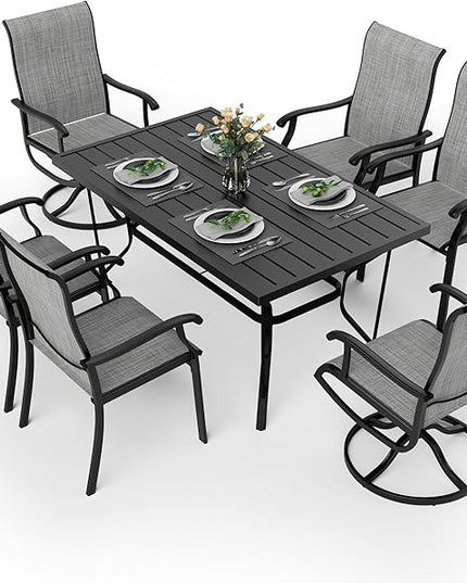 Pamapic 7 Pieces Patio Dining Set, Outdoor Dining Set for Garden Backyard Poolside Deck,Outdoor Table and Chairs Set with 4 Textilene Swivel Chairs ＆ 2 Regular Chairs,Gray - LeafyLoom