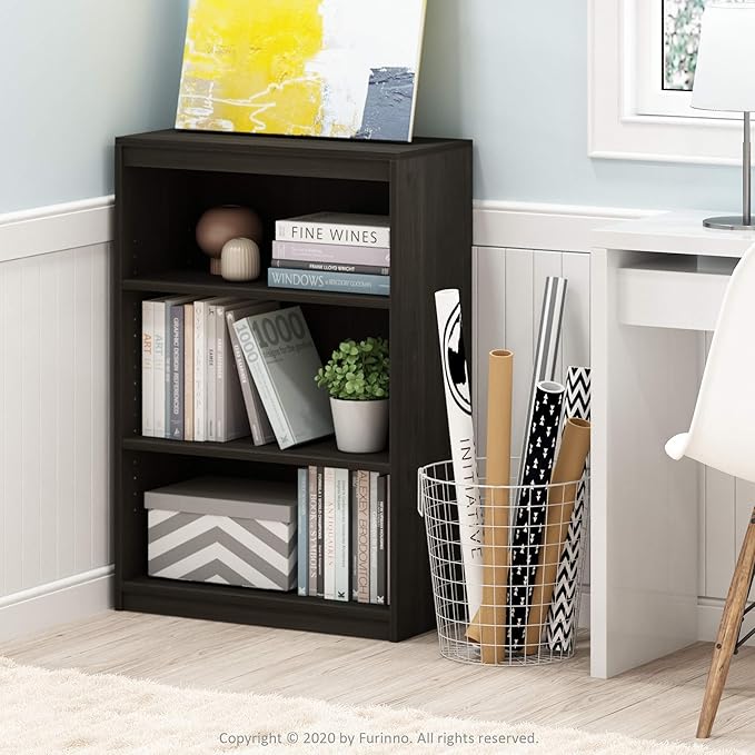 FURINNO Gruen 3-Tier Bookcases, Espresso - LeafyLoom