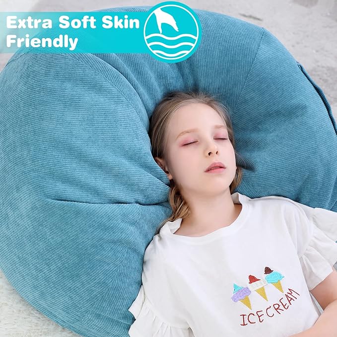 Stuffed Animal Storage Bean Bag Chair Cover (No Filler) for Kids and Adults.Soft Premium Corduroy Stuffable Beanbag for Organizing Children Plush Toys or Memory Foam Small 100L(LightBlue) - LeafyLoom