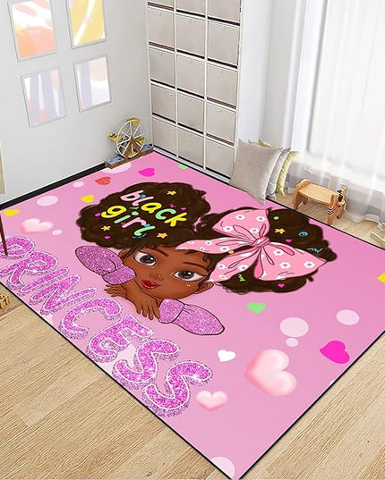 African American Rugs for Girls Room Black Girls Room Decor Rugs Princess Room Decor Rugs for Girls Bedroom Kids Rugs for Bedroom Girls Teen Living Room Soft Floor Mats, Pink, 2'6''×4' - LeafyLoom