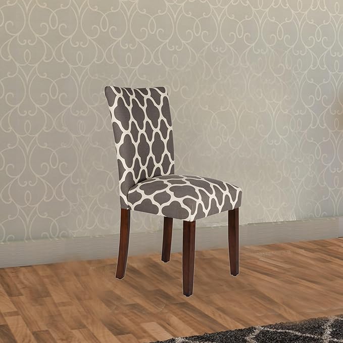 HomePop Parsons Classic Upholstered Accent Dining Chair, Set of 2, Grey and Cream Geometric - LeafyLoom