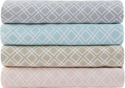 Comfort Spaces Cotton Flannel Breathable Warm Deep Pocket Sheets with Pillow Case Bedding, Full, Aqua Geo 4 Piece - LeafyLoom