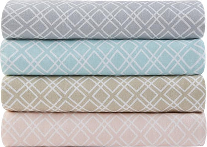 Comfort Spaces Cotton Flannel Breathable Warm Deep Pocket Sheets with Pillow Case Bedding, Queen, Aqua Geo 4 Piece - LeafyLoom